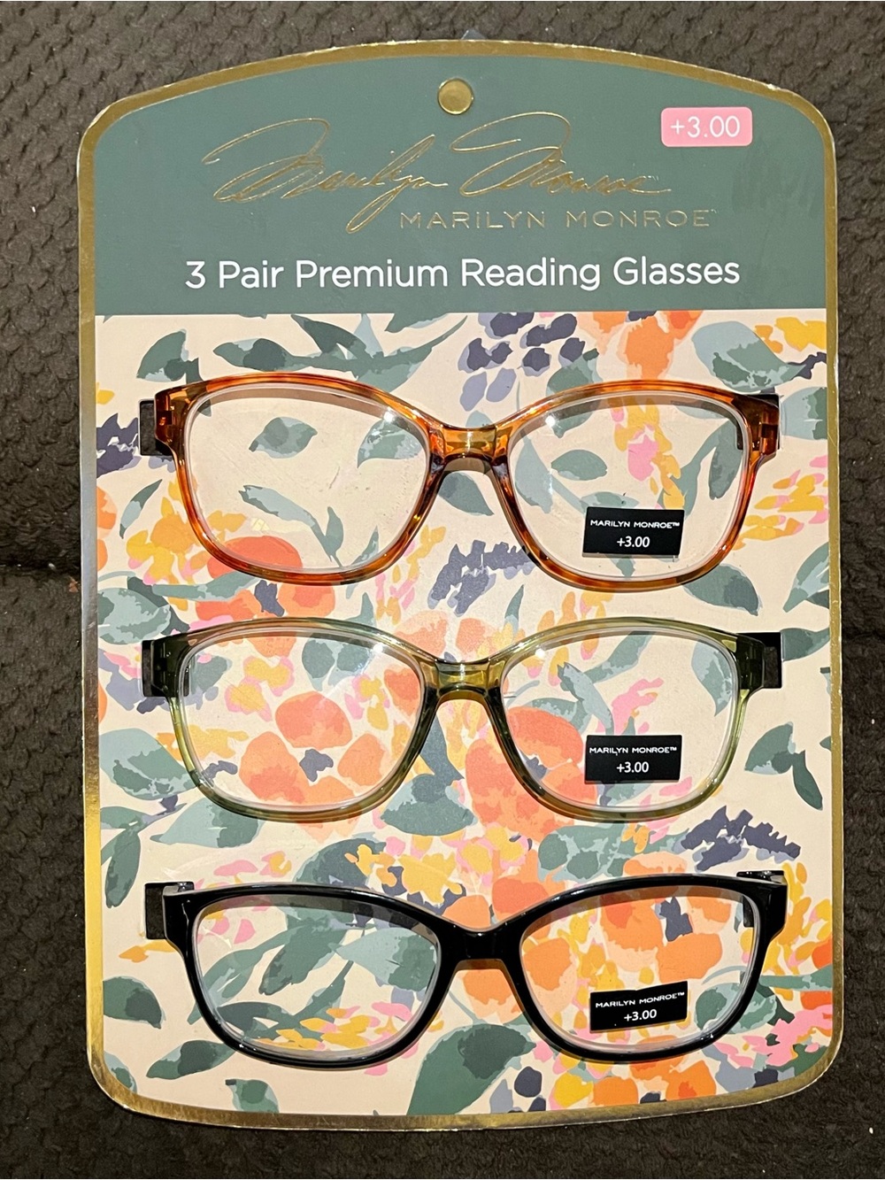 Marilyn Monroe 3-PACK Premium Reading Glasses Readers +3.00 Blue,Brown,Gray NEW!
